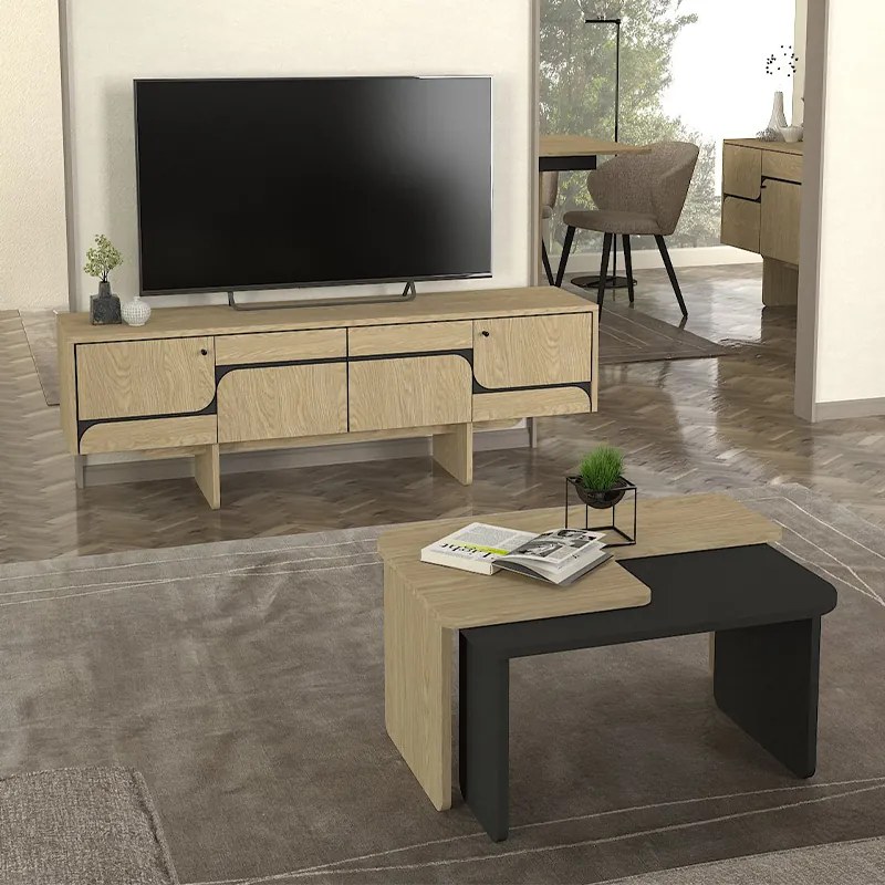 Έπιπλο τηλεόρασης Lava Megapap χρώμα rota oak - ανθρακί 150x35x51,3εκ. - GP042-0296,1