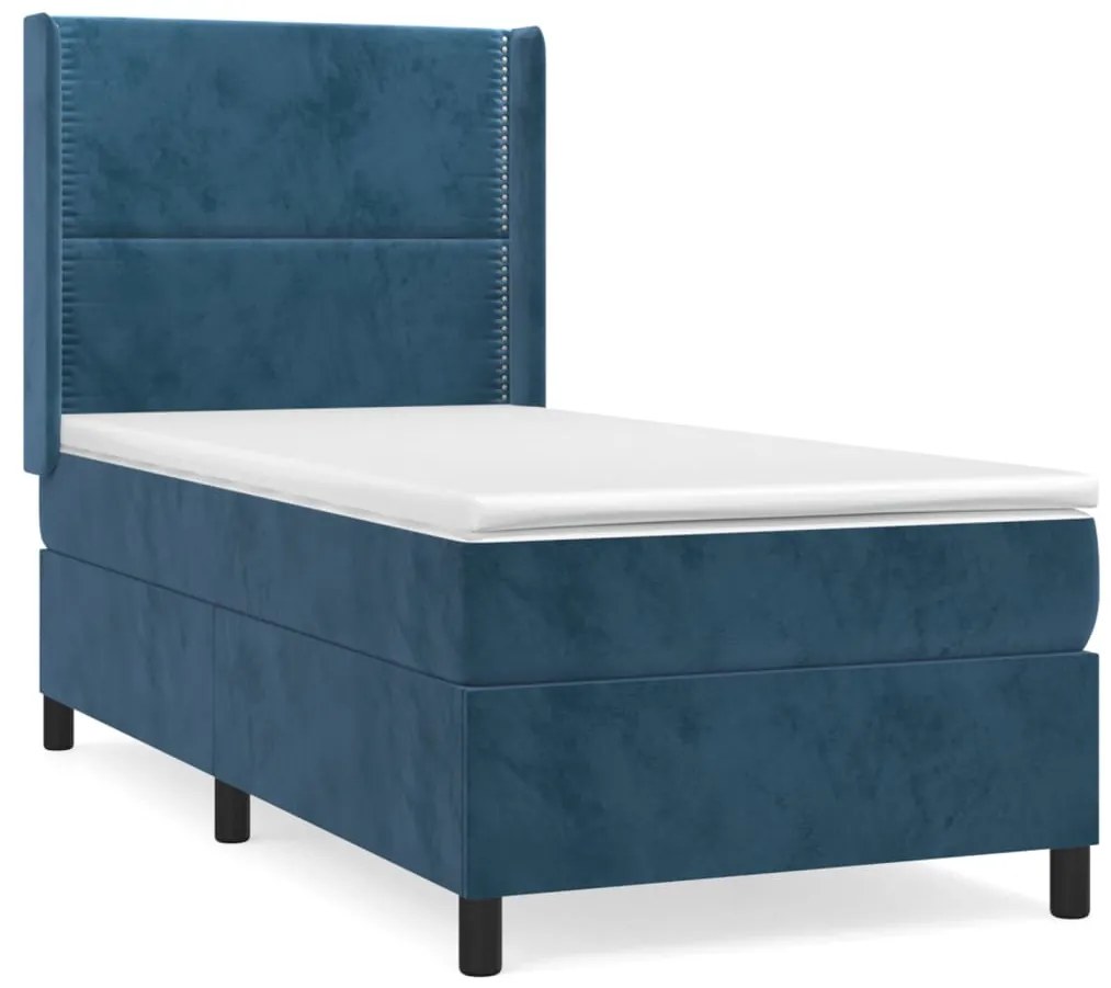 vidaXL Κρεβάτι Boxspring με Στρώμα Σκούρο Μπλε 100x200 εκ. Βελούδινο