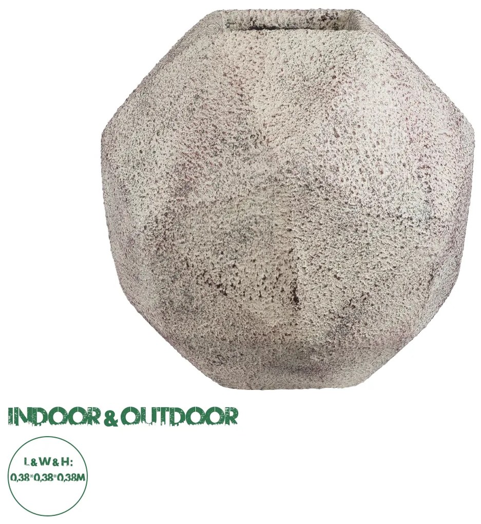 20781 GloboStar®  Artificial Garden BOROUGH 20781 Επιδαπέδιο Πολυεστερικό Τσιμεντένιο Κασπώ Γλάστρα - Flower Pot Λευκό με Μπεζ Μ38 x Π38 x Υ38cm