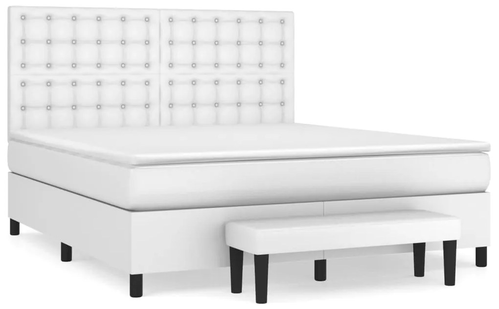 vidaXL Κρεβάτι Boxspring με Στρώμα Λευκό 160x200εκ.από Συνθετικό Δέρμα