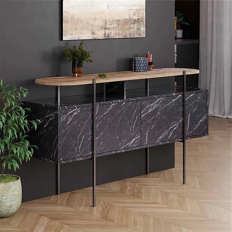 Μπουφές Hanley Megapap χρώμα μαύρο εφέ μαρμάρου 150x38x86,2εκ.