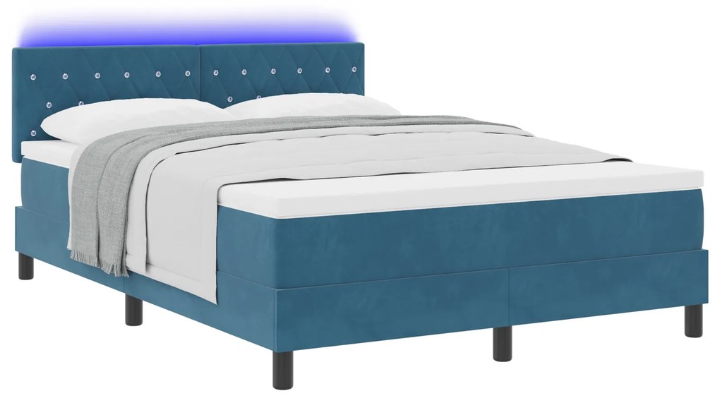 vidaXL Κρεβάτι με Στρώμα & LED Σκούρο Μπλε 140x200 εκ Βελούδο