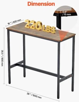 VEVOR Bar Table Height Pub Table Cocktail Counter Kitchen Dining 39x16x35.5 in