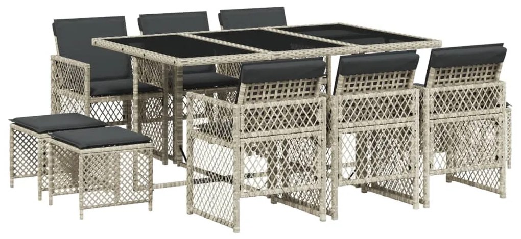 vidaXL Σετ Τραπεζαρίας Κήπου 11 τεμ. Αν. Γκρι Συνθ. Ρατάν με Μαξιλάρια