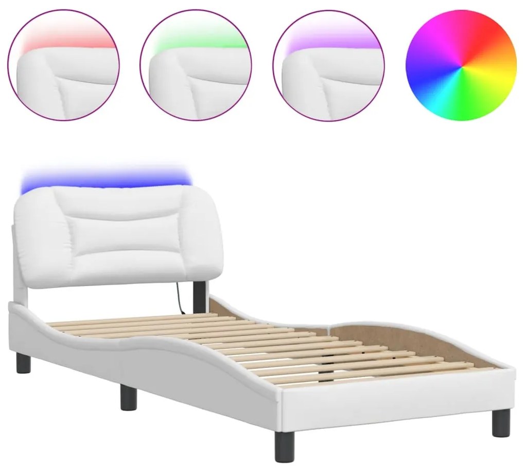 vidaXL Πλαίσιο κρεβατιού με LED χωρίς στρώμα Hvar Λευκό 80x200 εκ.
