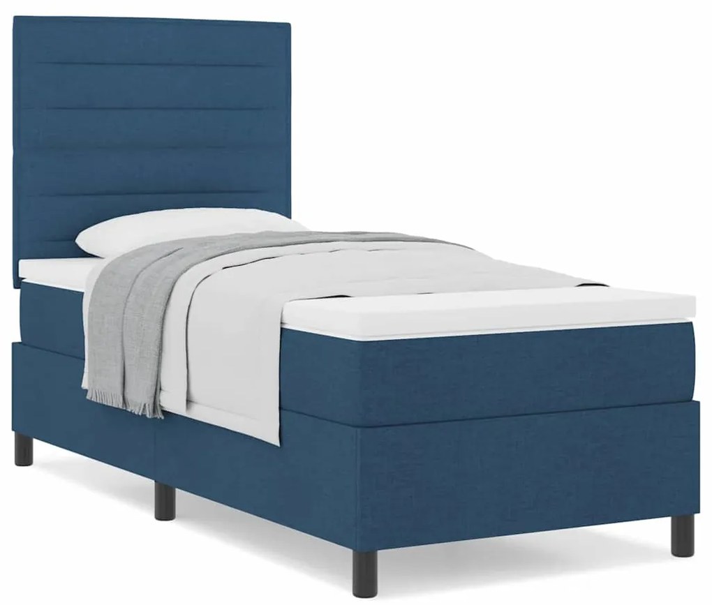 vidaXL Κρεβάτι με ελατήρια με στρώμα Μπλε 100 x 200 cm ύφασμα