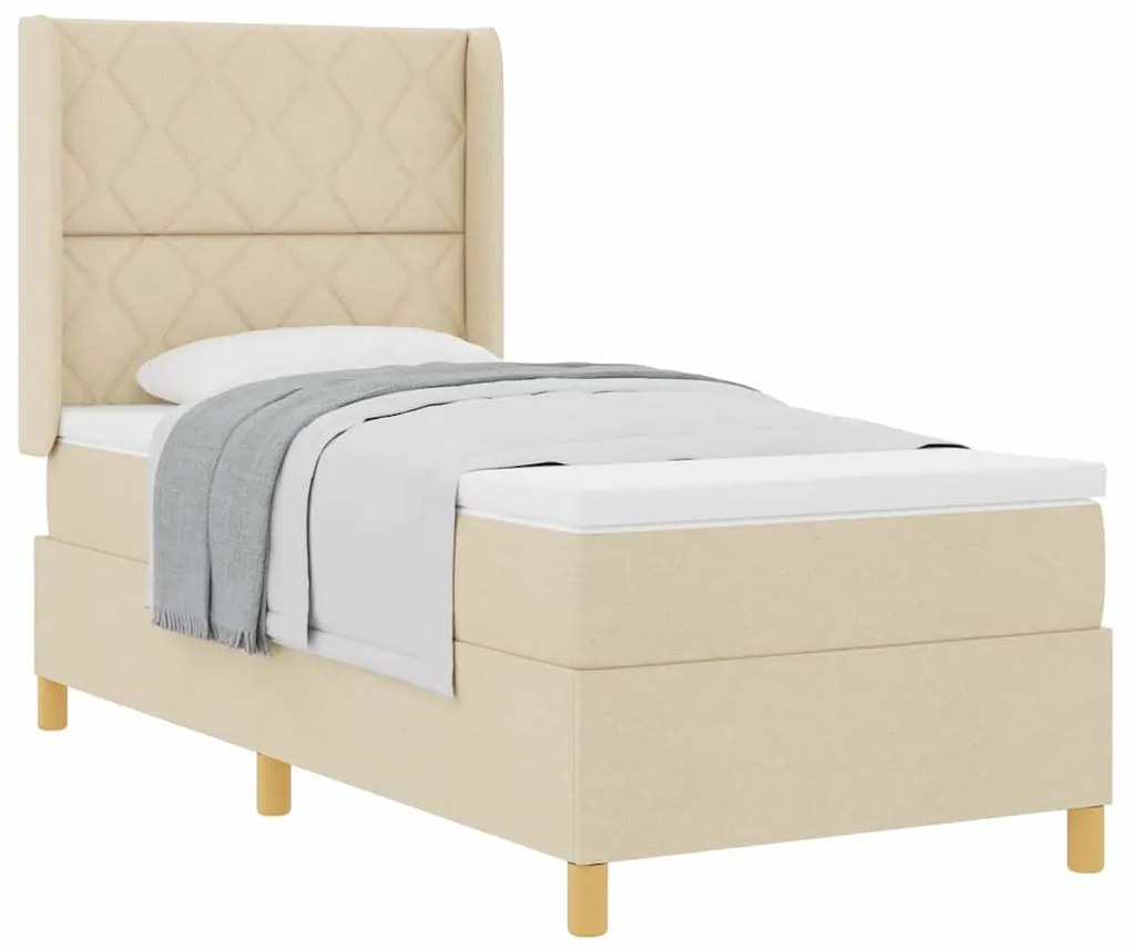vidaXL Κρεβάτι με ελατήριο με στρώμα Κρεμ 90 x 200 cm ύφασμα