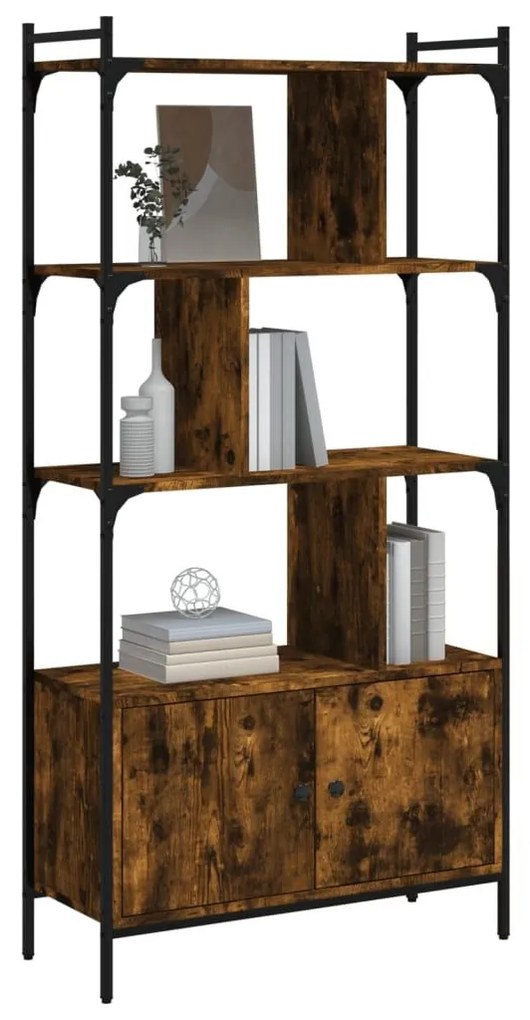 Βιβλιοθήκη με Πόρτες Καπνιστή Δρυς 76,5x30x154,5 εκ. Επεξ. Ξύλο - Καφέ