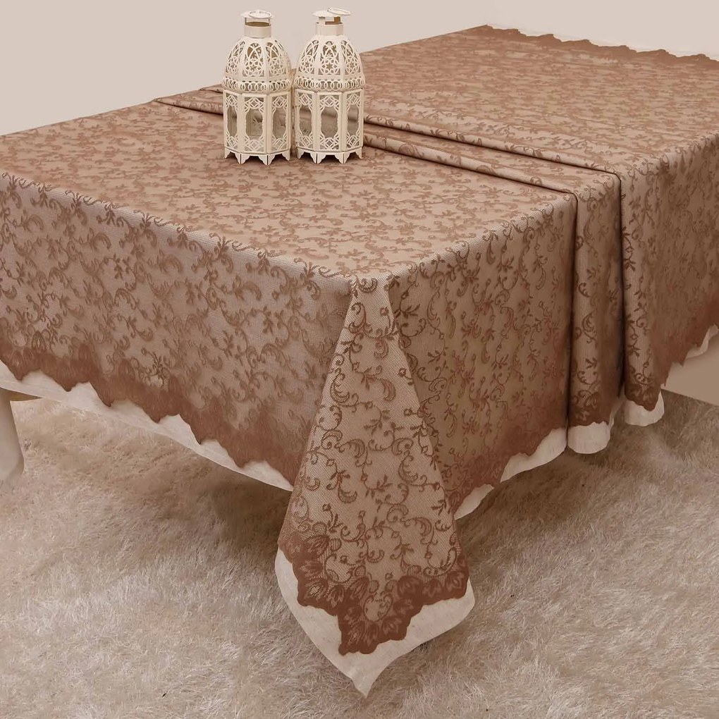 Τραπεζομάντηλα Με Δαντέλα Σετ 2τμχ. 2331 Beige Anna Riska 160X160 Cotton-Polyester