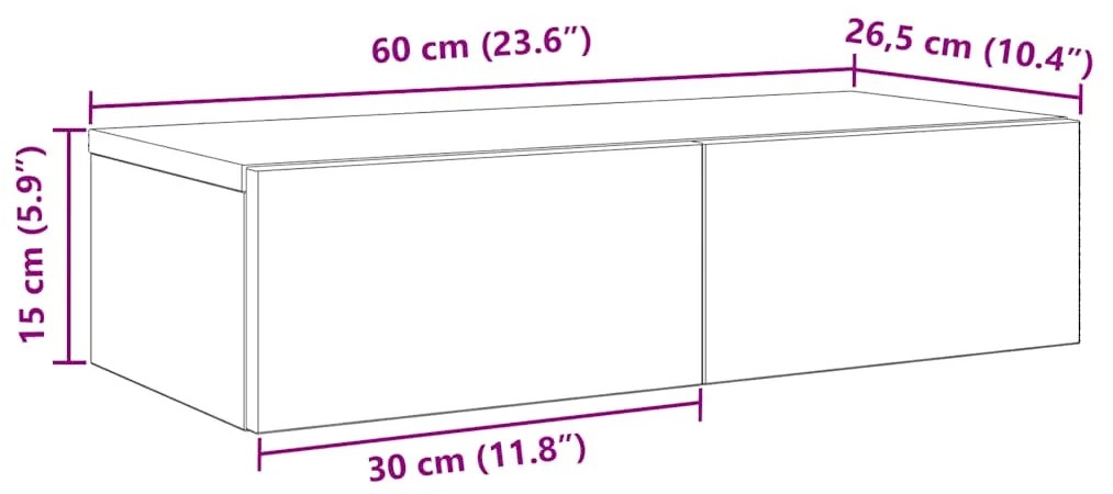 Ράφι τοίχου με συρτάρια Γκρι μπετόν 60x26,5x15 cm Ξύλο μηχανής 859971