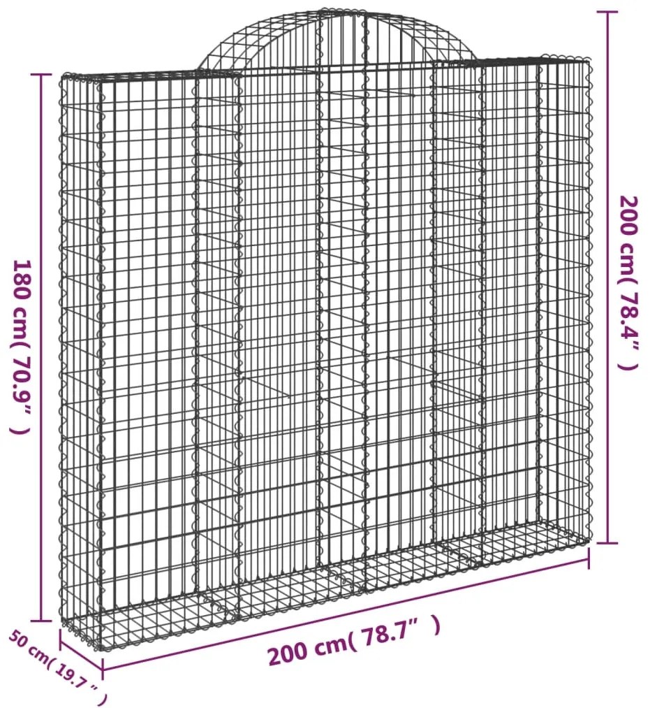 Συρματοκιβώτια Τοξωτά 14 τεμ. 200x50x180/200 εκ. Γαλβαν. Ατσάλι - Ασήμι