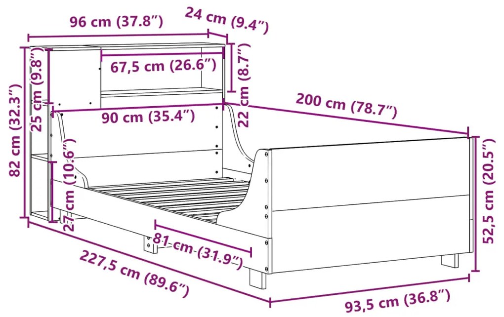 Σκελετός Κρεβ. Χωρίς Στρώμα Καφέ Κεριού 90x200 εκ Μασίφ Πεύκο - Καφέ