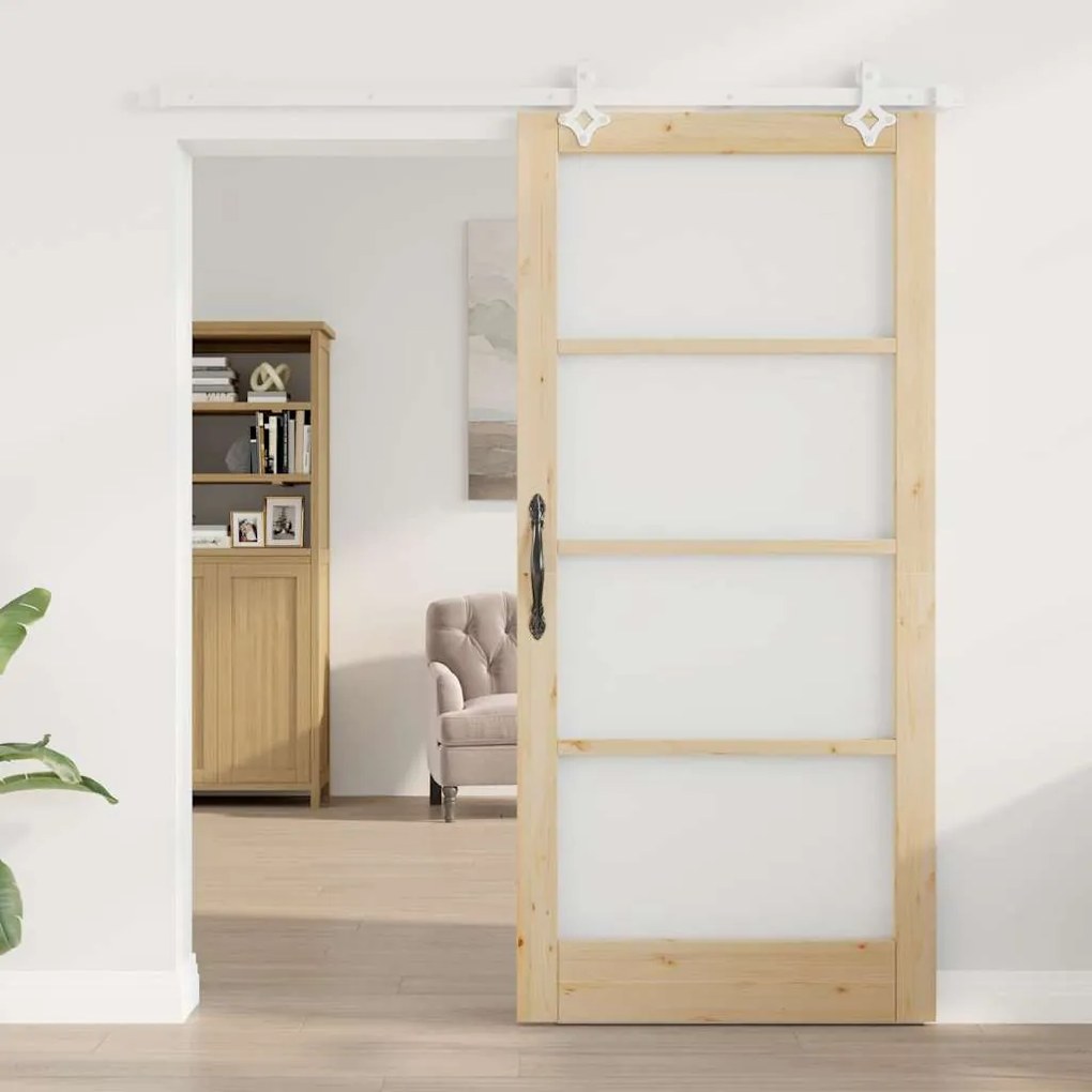 vidaXL Συρόμενη Πόρτα Χειροκίνητος Καφέ 93 x 202 cm Ξύλο και μέταλλο