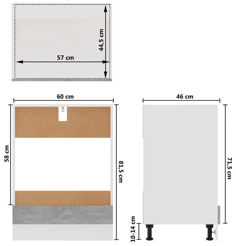 Ντουλάπι για Φούρνο Γκρι Σκυροδέματος 60x46x81,5 εκ Επεξ. Ξύλο - Γκρι