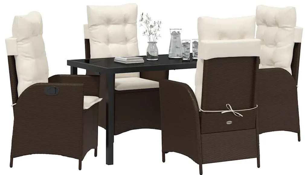 vidaXL Σέτ φαγητού για κήπο με μαξιλάρι 5 pcs Καφέ συνθετικό ρατάν