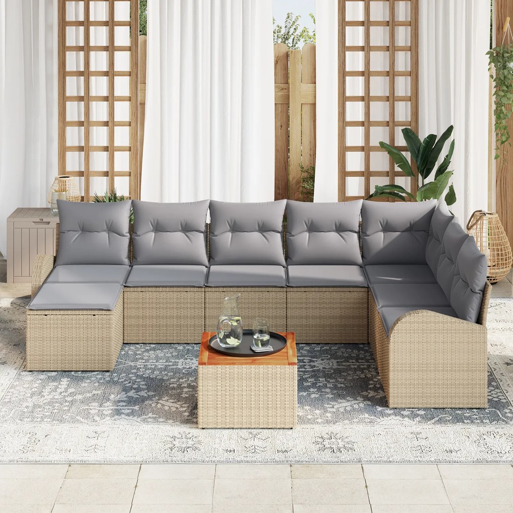 vidaXL Σετ Καναπέ Κήπου 9 pcs Beige, ανοιχτό γκρι