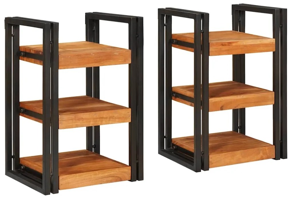 Κομοδίνο 2 pcs Καφέ και μαύρο Σταθερό Ξύλο Ακακίας