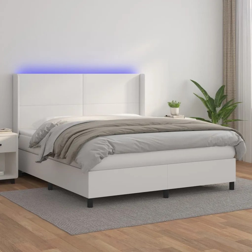 vidaXL Κρεβάτι Boxspring με Στρώμα &amp; LED Λευκό 180x200 εκ. Συνθ. Δέρμα