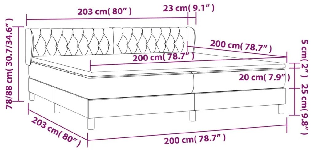 Κρεβάτι Boxspring με Στρώμα Σκούρο Γκρι 200x200 εκ. Βελούδινο - Γκρι