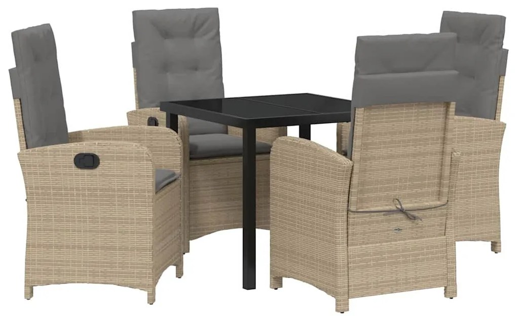 vidaXL Σέτ φαγητού για κήπο με μαξιλάρι 5 pcs Μπεζ συνθετικό ρατάν