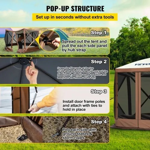 VEVOR Pop-up Camping Gazebo Camping Canopy Shelter 6 Sided 12&#039; x 12&#039; Sun Shade