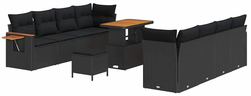 vidaXL Σετ Καναπέ Κήπου με μαξιλάρι 11 pcs Μαύρο Πολυ ράταν