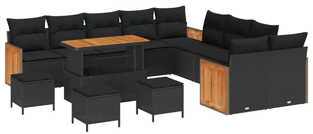 vidaXL Σετ Καναπέ Κήπου με μαξιλάρι 14 pcs Μαύρο 110 x 55 x 71 εκ