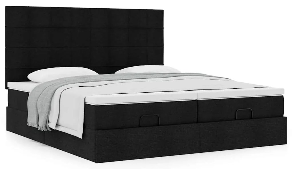 vidaXL Οθωμανικό κρεβάτι με στρώματα Μαύρο 180x200cm Ύφασμα