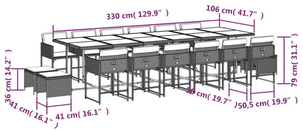 vidaXL Σετ Τραπεζαρίας Κήπου 17 τεμ Μαύρο από Συνθ. Ρατάν με Μαξιλάρια