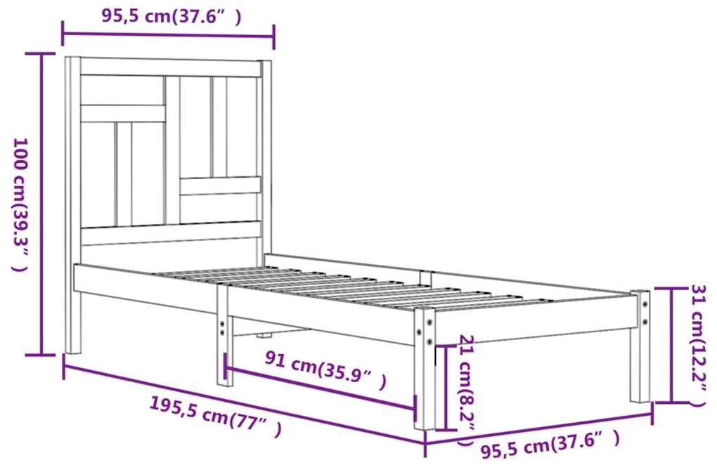 vidaXL Σκελετός Κρεβ. Χωρίς Στρώμα Λευκό 90x190 εκ Μασίφ Πεύκο