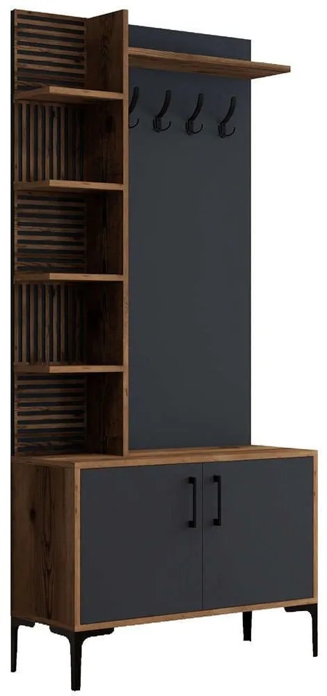 Έπιπλο Εισόδου Viyana 845HCT4219 90x35x200cm Walnut-Anthracite Μοριοσανίδα, Μέταλλο