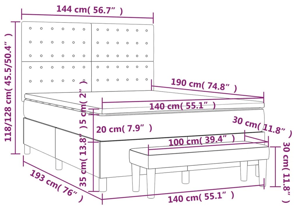 Κρεβάτι Boxspring με Στρώμα Σκούρο Γκρι 140x190 εκ. Βελούδινο - Γκρι