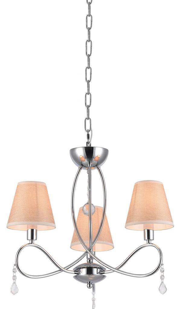 Φωτιστικό Οροφής  E002-3 LAKI PENDANT LAMP CHROME &amp; WHITE SHADE 1Z2 - Ύφασμα - 77-3664