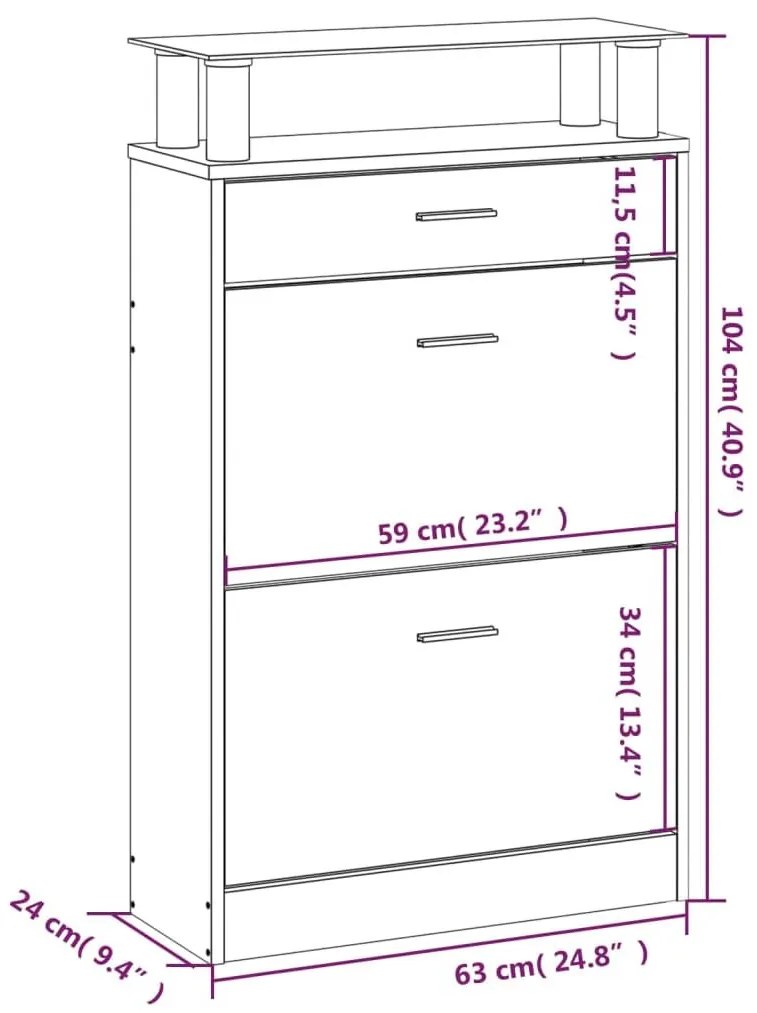 Παπουτσοθήκη Καπνιστή Δρυς 63x24x104 εκ. από Επεξεργασμένο Ξύλο - Καφέ