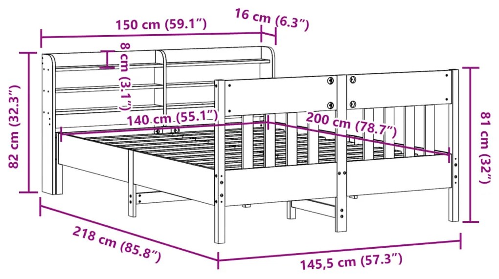 Σκελετός Κρεβατιού Χωρίς Στρώμα Καφέ 140x200 Μασίφ Ξύλο Πεύκου - Καφέ