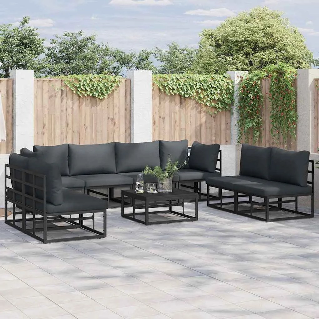 vidaXL Σετ Καναπέ Κήπου 8 pcs Μαύρο 283 x 71.5 x 71 εκ. Αλουμίνιο