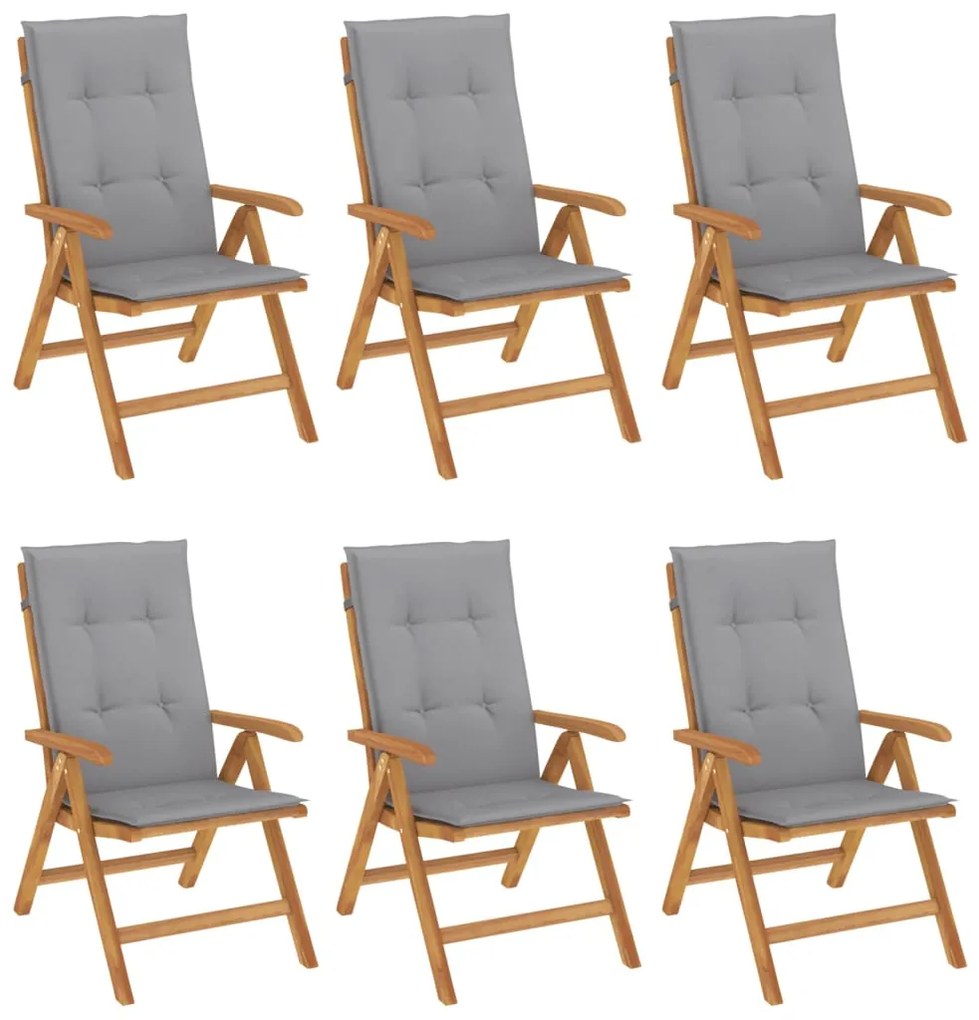 vidaXL Καρέκλες Κήπου Ανακλινόμενες 6 τεμ. Μασίφ Ξύλο Teak &amp; Μαξιλάρια