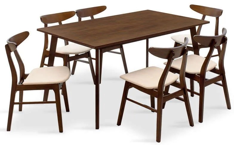 Τραπεζαρία Benson - Orlean Σετ 7τμχ 200-000188 150x90x75cm Walnut 6 Θέσεων