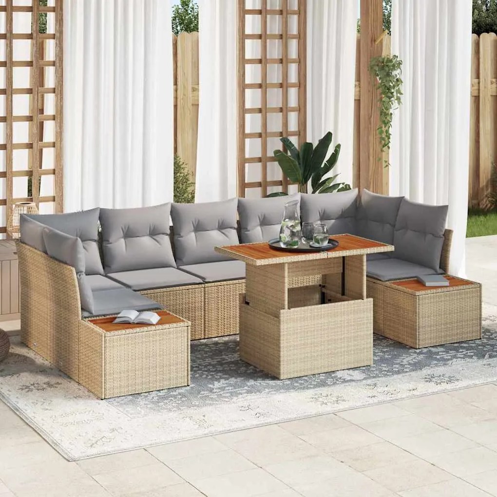 vidaXL Σέτ φαγητού για κήπο 8 pcs Μπεζ, Γκρι 100 x 55 x 73 εκ