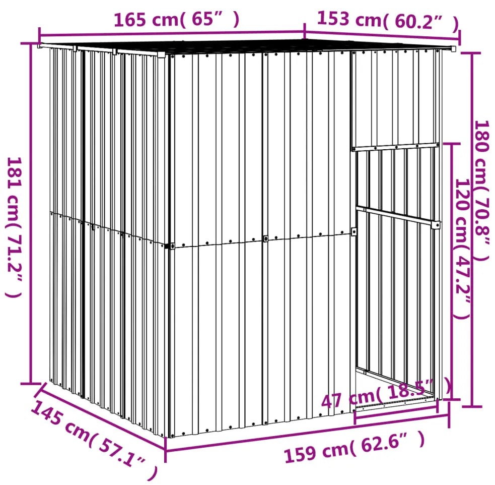 vidaXL Σπιτάκι Σκύλου με Οροφή Ανθρακί 165x153x181 εκ. Γαλβαν. Χάλυβας