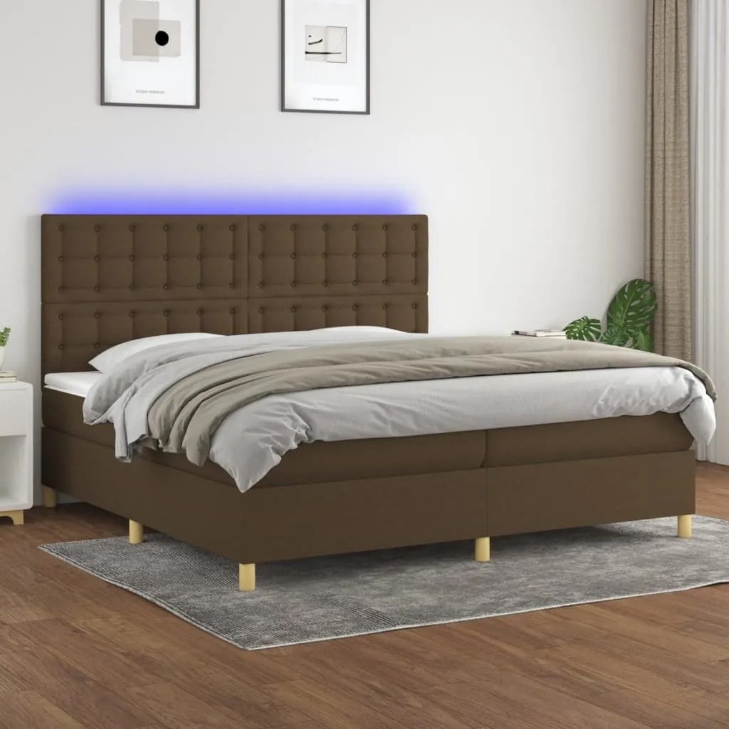 ΚΡΕΒΑΤΙ BOXSPRING ΜΕ ΣΤΡΩΜΑ &amp; LED ΣΚ.ΚΑΦΕ 200X200ΕΚ. ΥΦΑΣΜΑΤΙΝΟ 3135784