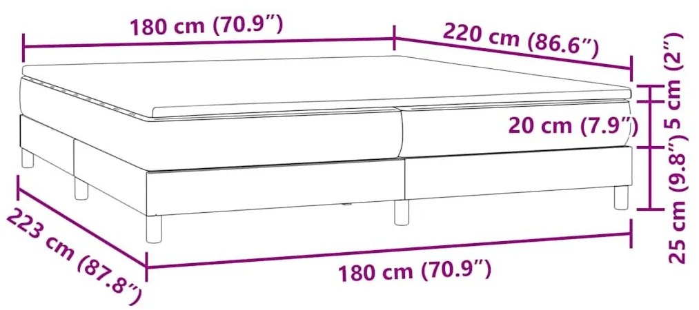 Box Spring κρεβάτι με στρώμα ανοιχτό γκρι 180x220 cm Βελούδινο - Γκρι