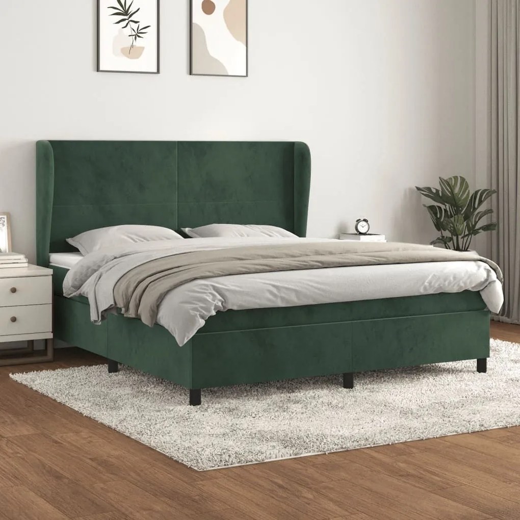 ΚΡΕΒΑΤΙ BOXSPRING ΜΕ ΣΤΡΩΜΑ ΣΚΟΥΡΟ ΠΡΑΣΙΝΟ 160X200ΕΚ. ΒΕΛΟΥΔΙΝΟ 3129102