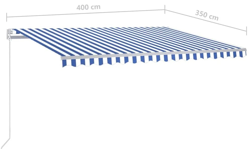 Τέντα Αυτόματη με LED &amp; Αισθ. Ανέμου Μπλε / Λευκό 4 x 3,5 μ. - Μπλε