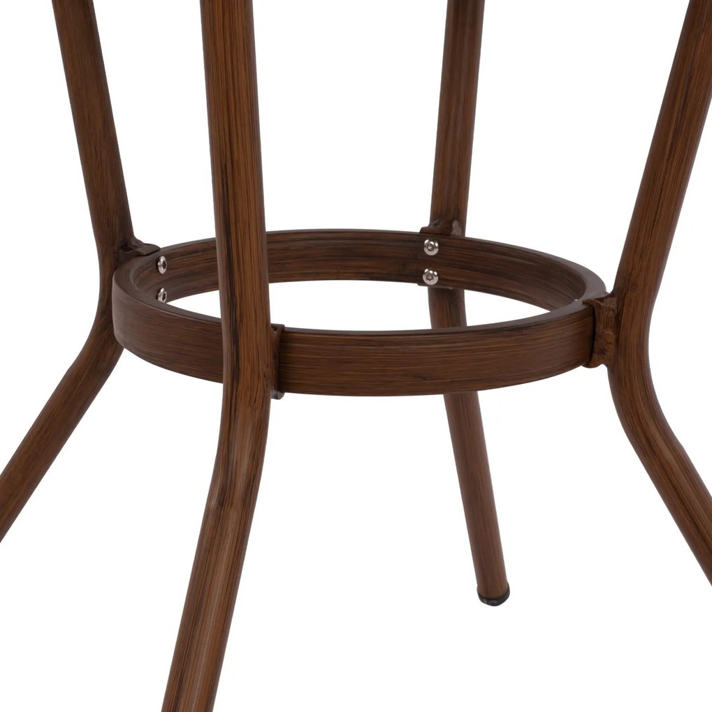 Τραπέζι MOSES Αλουμινίου Bamboo look Καφέ με Γυαλί Φ70x76Υ εκ. 70x70x76 εκ.