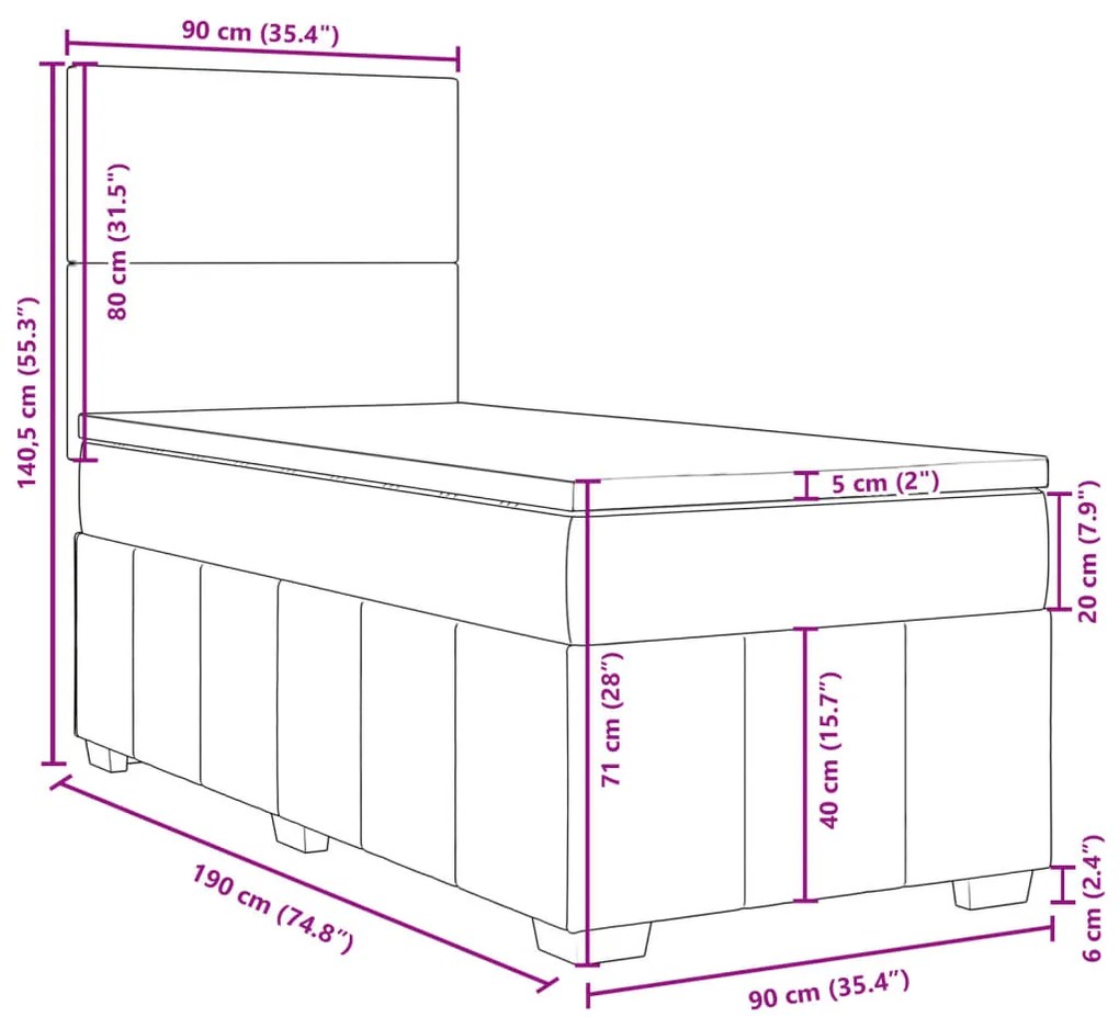 Κρεβάτι Boxspring με Στρώμα Κρεμ 90x190 εκ.Υφασμάτινο - Κρεμ