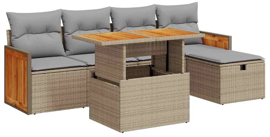 vidaXL Σετ Καναπέ Κήπου 6 τεμ. Μπεζ Συνθετικό Ρατάν με Μαξιλάρια