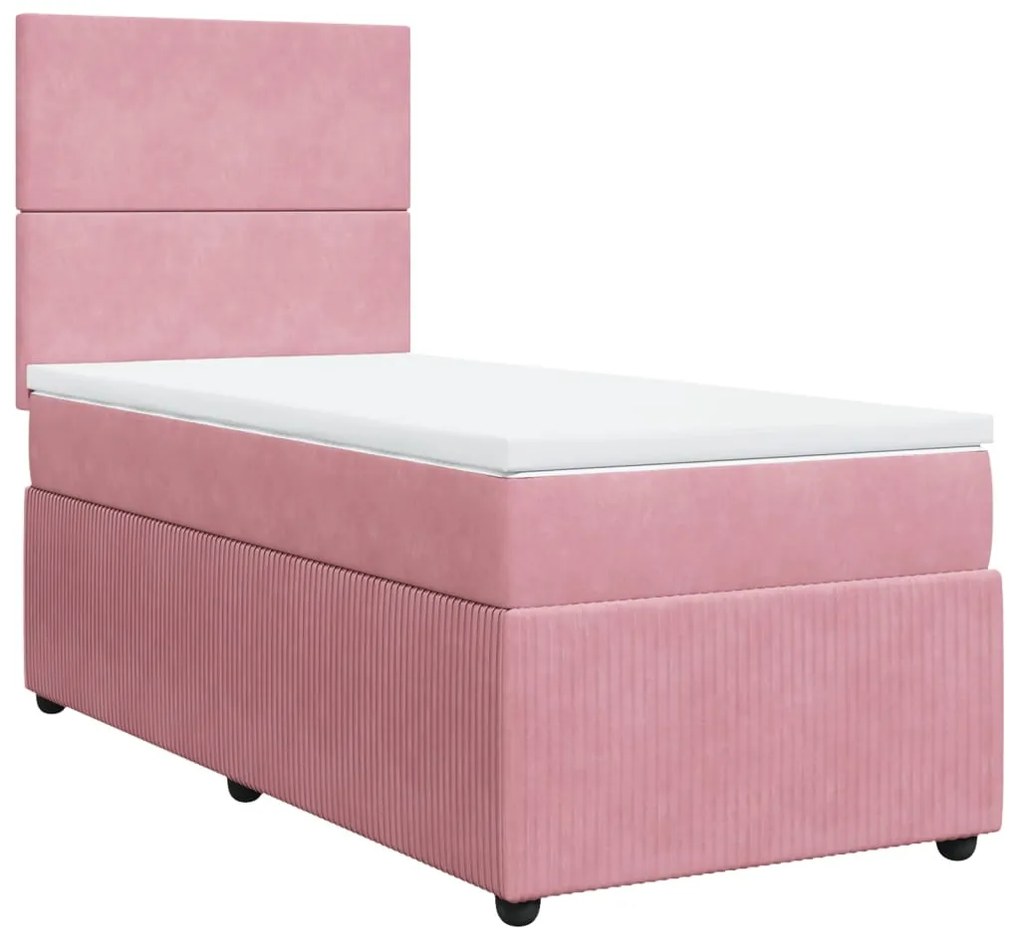 vidaXL Κρεβάτι Boxspring με Στρώμα Ροζ 90x190 εκ. Βελούδινο