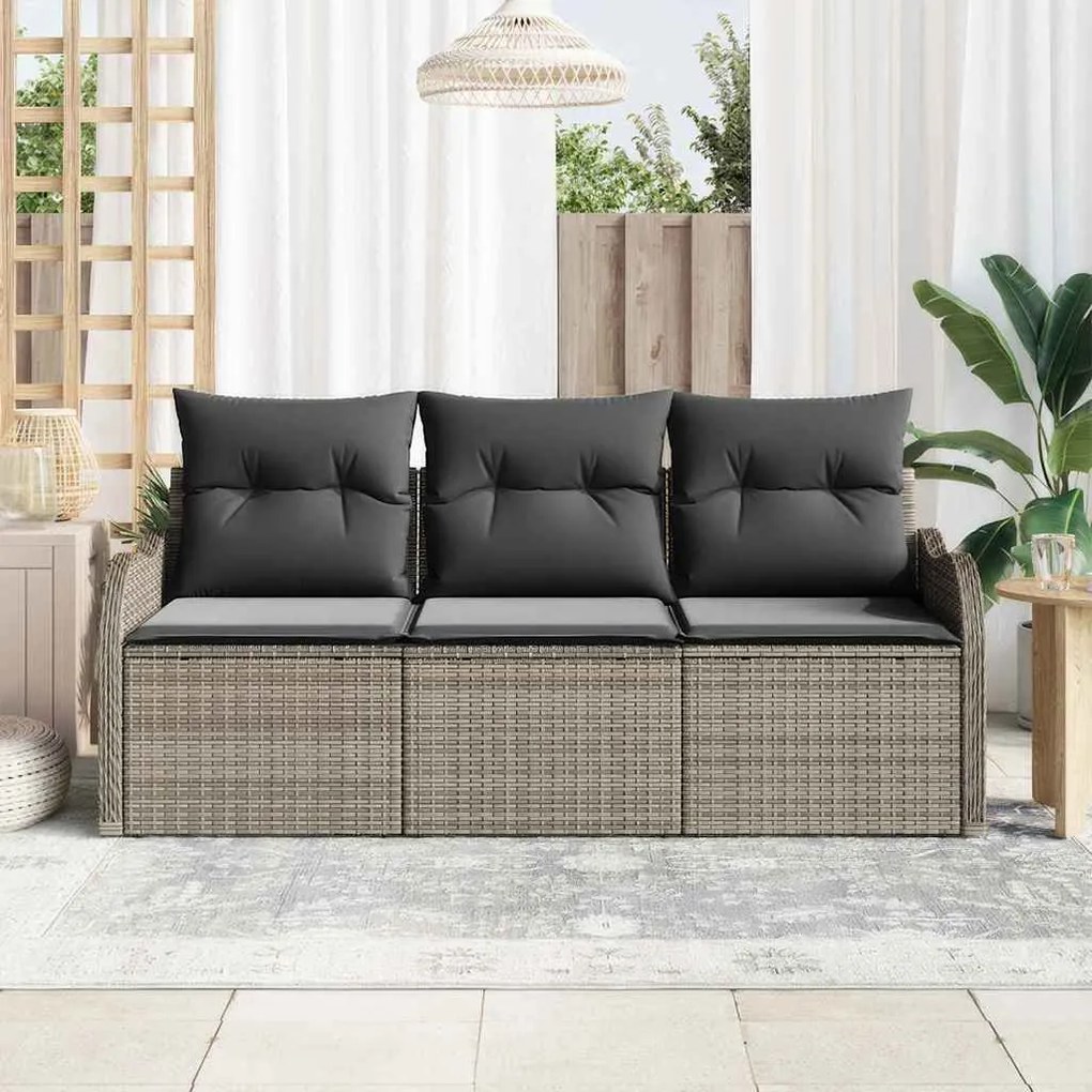 vidaXL Σετ Καναπέ Κήπου με μαξιλάρι 3 pcs Γκρι Πολυ ράταν