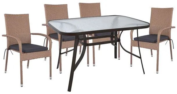 Σετ Κήπου Τραπεζαρία HM5207 5 τεμ Καφέ Μεταλλικό με Τραπέζι 120x70x72 εκ. &amp; 4 Καρέκλες Wicker